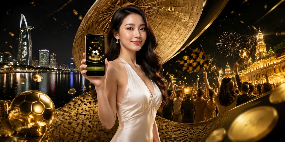 Người dùng tại TP. Hồ Chí Minh đặt cược bóng đá trên điện thoại với nón lá truyền thống