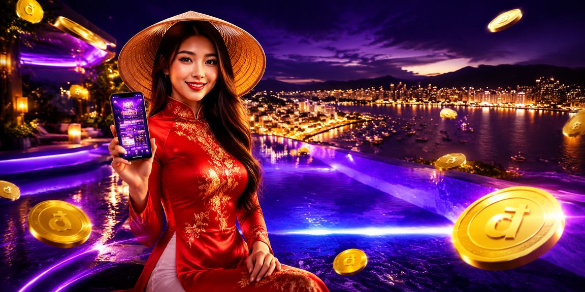 Người phụ nữ mặc áo dài tại Nha Trang sử dụng ứng dụng casino trên điện thoại bên bờ biển